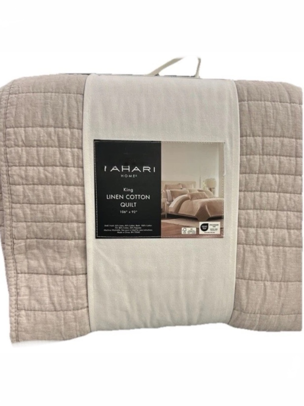 Tahari Tan Linen Cotton King Quilt 106”x92”